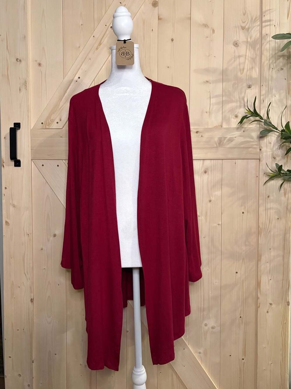 M, L, XL Azules Open Front Lightweight Long Sleeve Cardigan in Burgundy